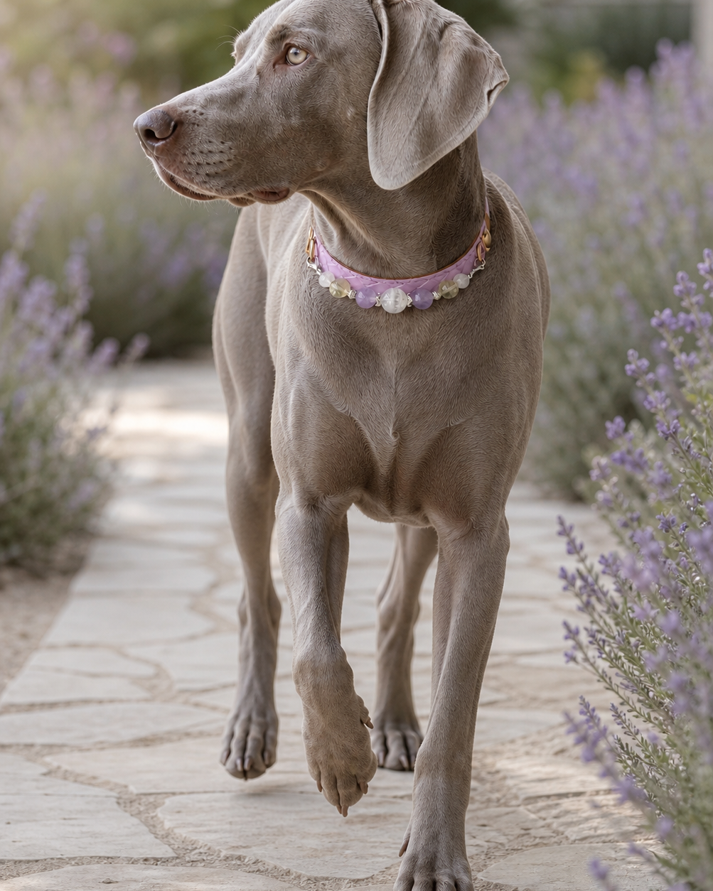 White Phantom, Purple Grass & Yellow Azeztulite Crystal Pet Collar
