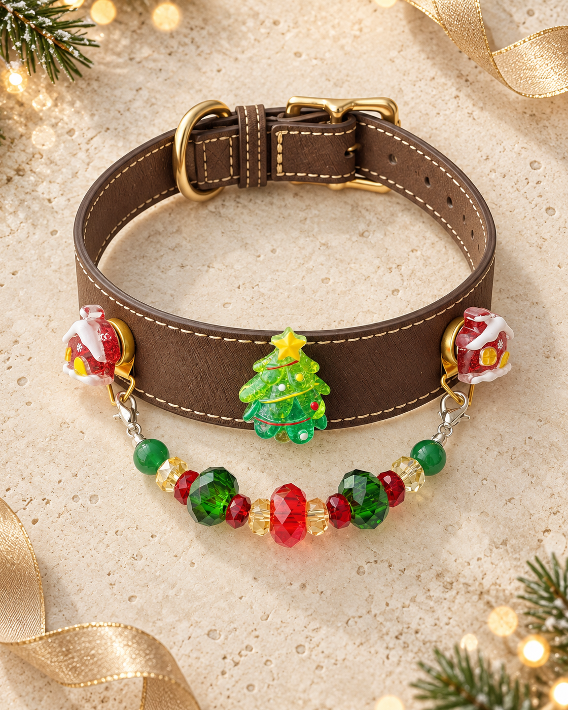 Christmas Tree Magnetic Snap-On Charm Collar Set