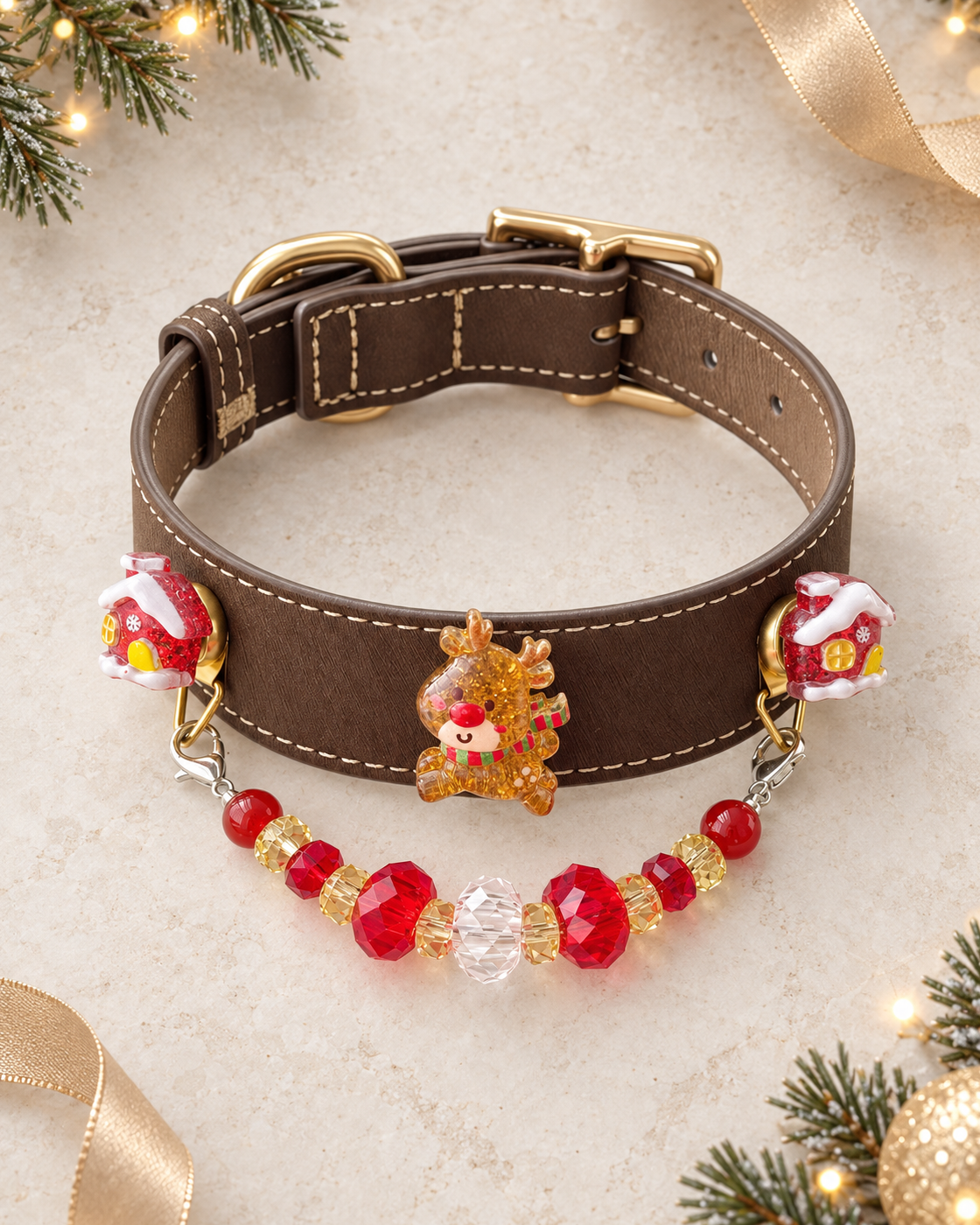Reindeer Magnetic Snap-On Charm Collar Set