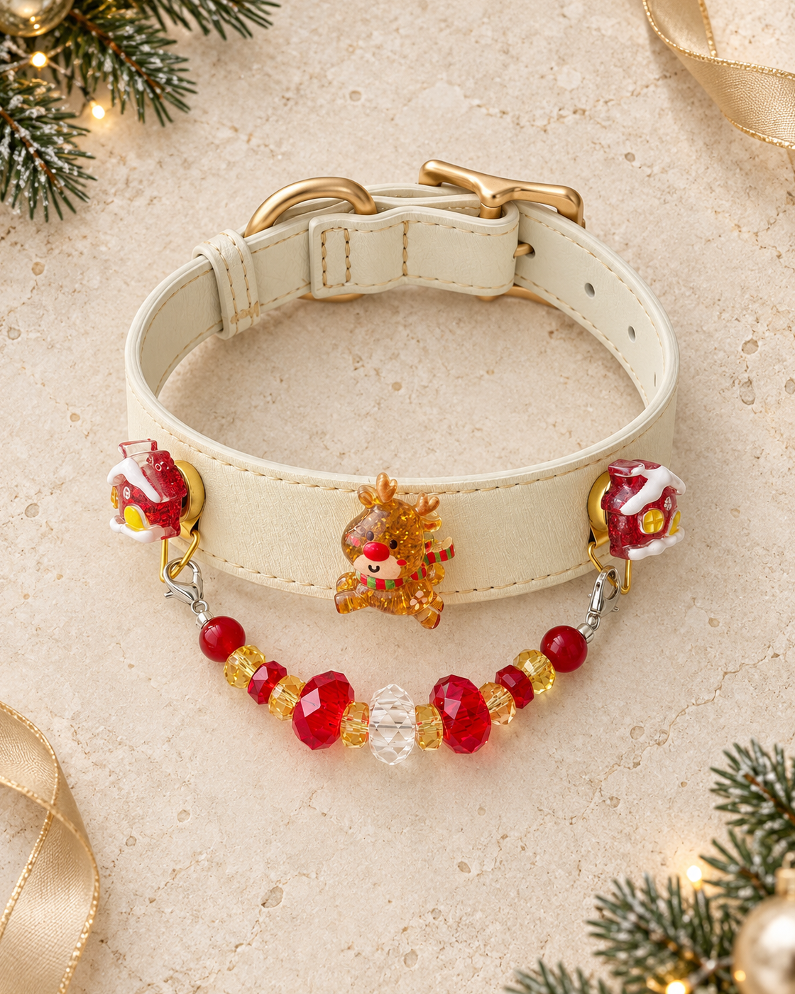 Reindeer Magnetic Snap-On Charm Collar Set