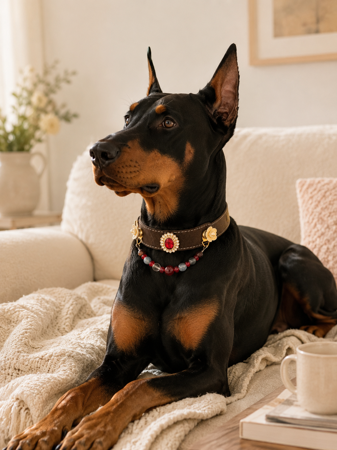 Red Agate Magnetic Charm Pet Collar Set