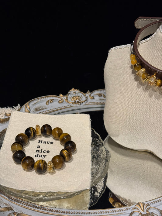 Tiger Eye & Golden Tower Crystal Pet Collar