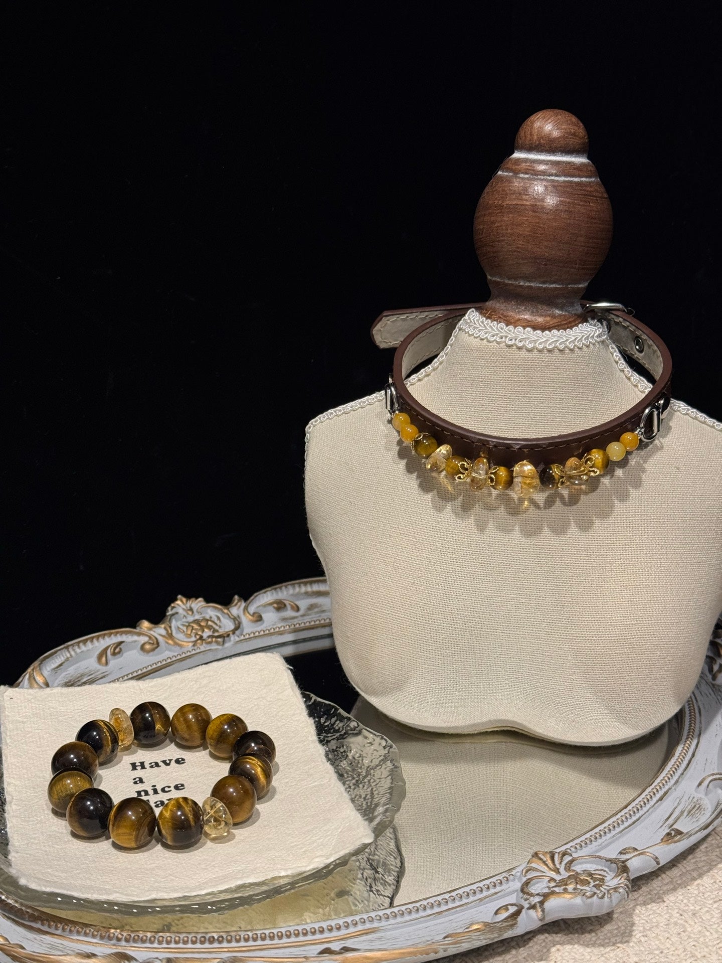 Tiger Eye & Golden Tower Crystal Pet Collar