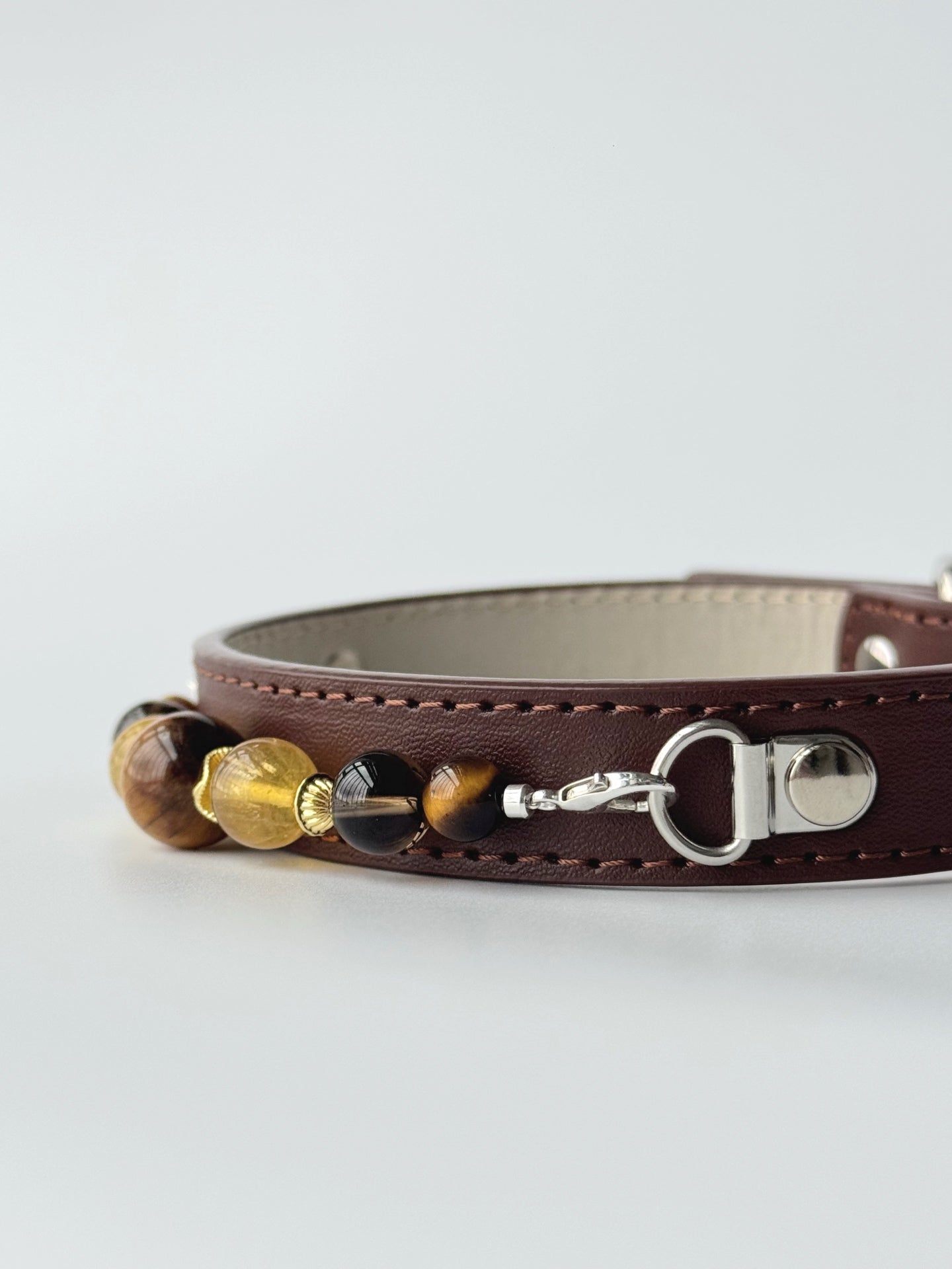 Tiger Eye, Tea Quartz & Yellow Fluorite Crystal Pet Collar