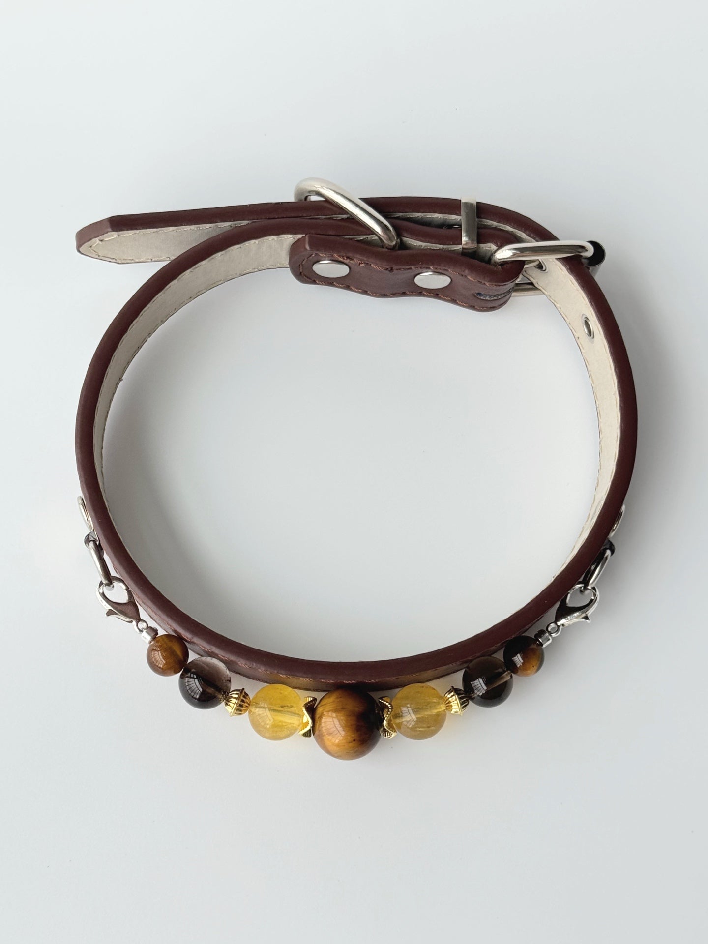 Tiger Eye, Tea Quartz & Yellow Fluorite Crystal Pet Collar