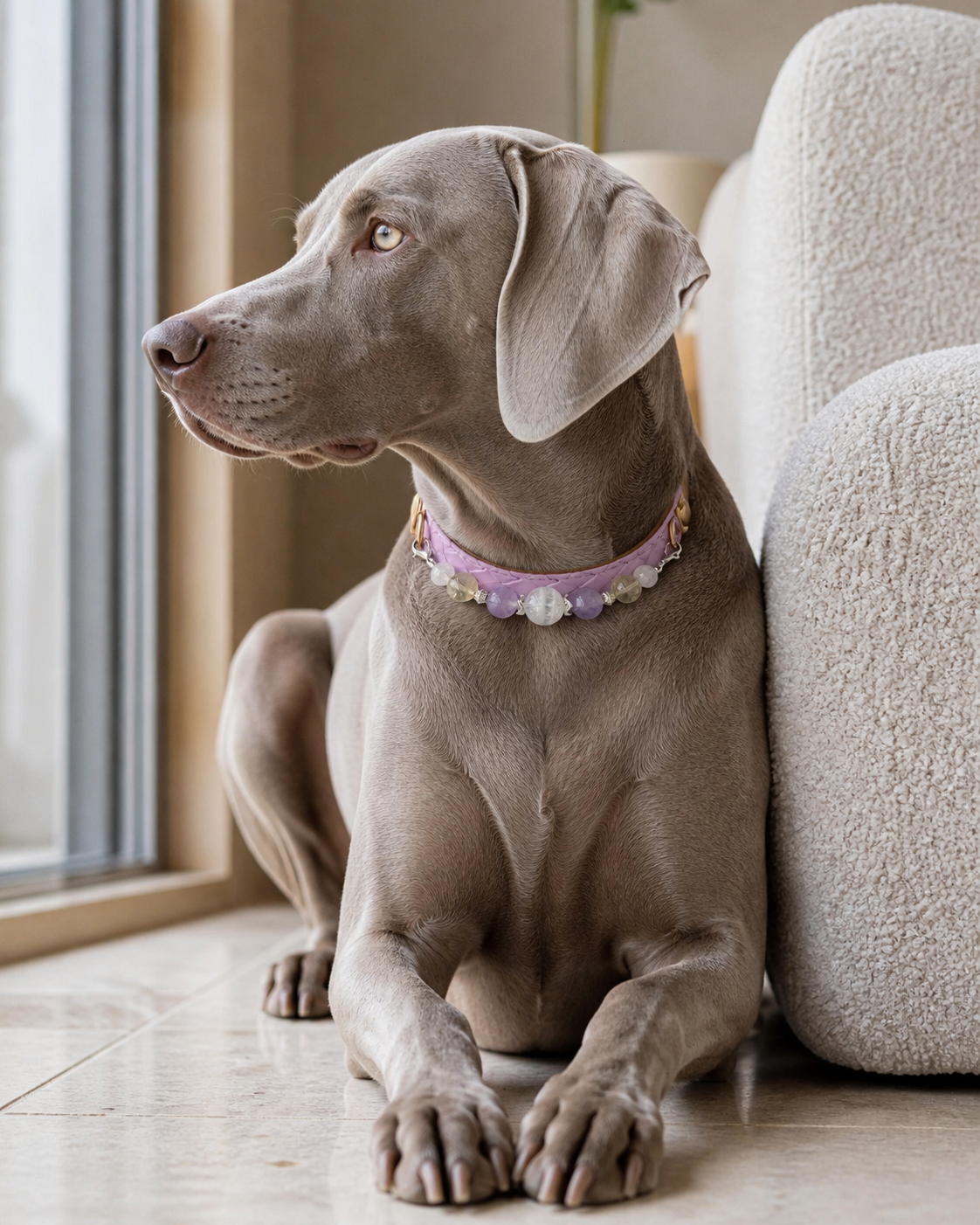 White Phantom, Purple Grass & Yellow Azeztulite Crystal Pet Collar