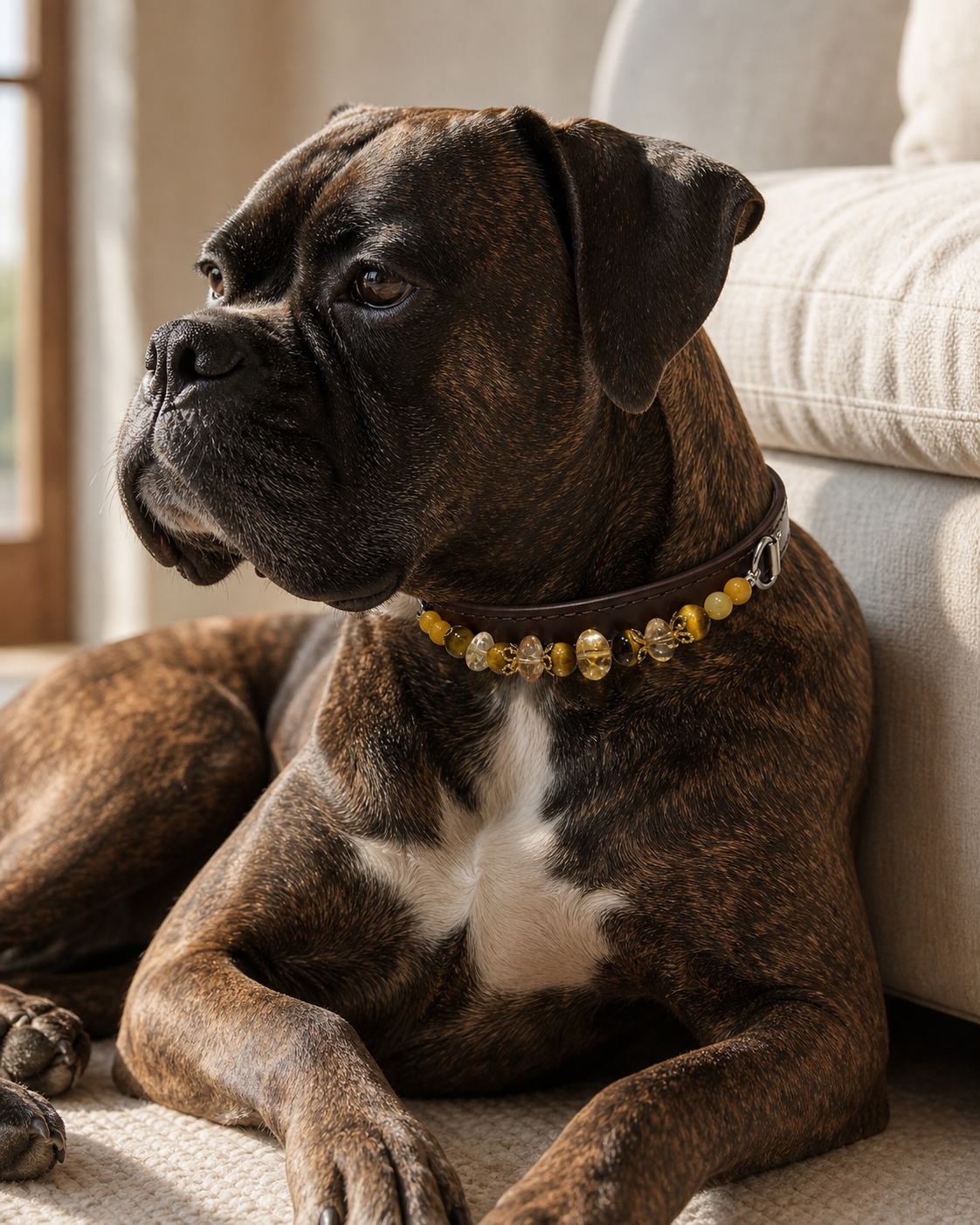 Tiger Eye & Golden Tower Crystal Pet Collar