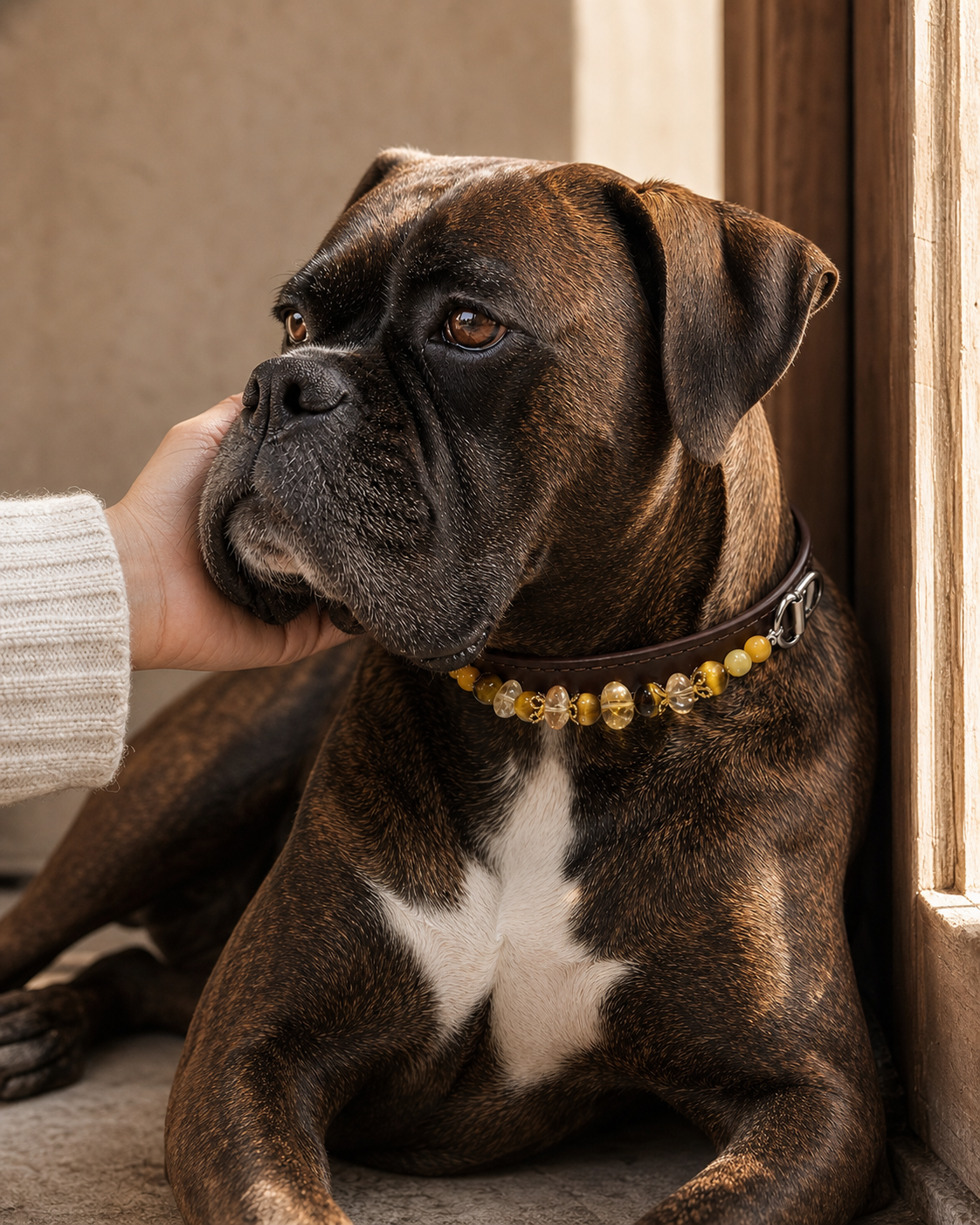 Tiger Eye & Golden Tower Crystal Pet Collar