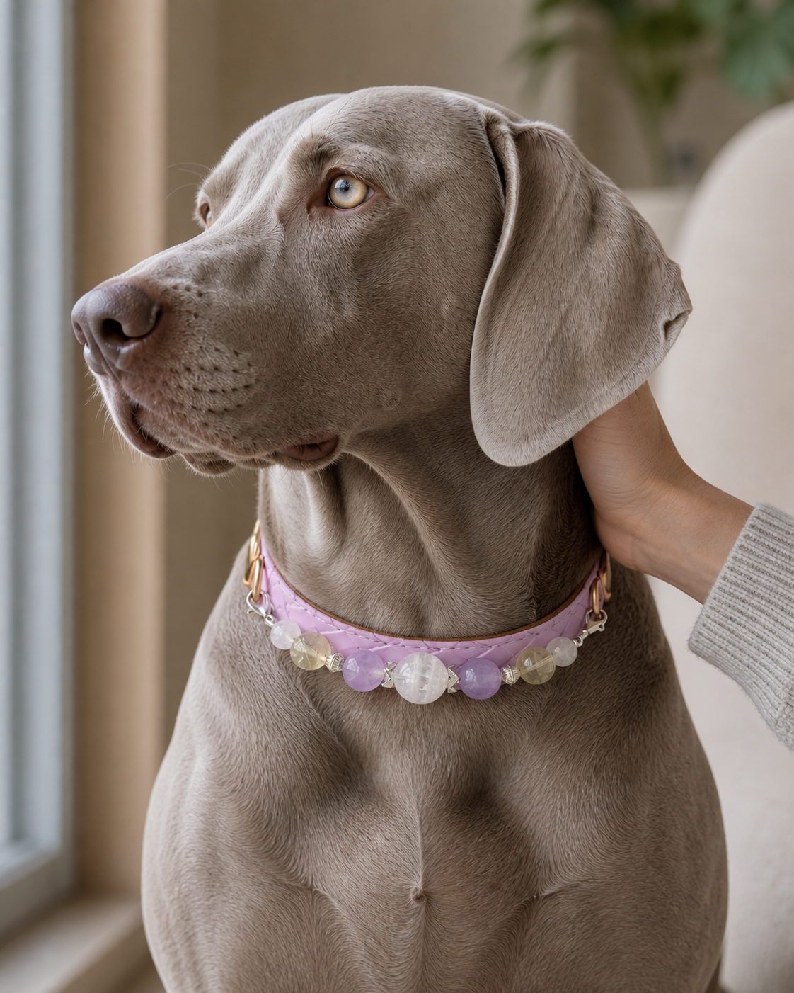 White Phantom, Purple Grass & Yellow Azeztulite Crystal Pet Collar